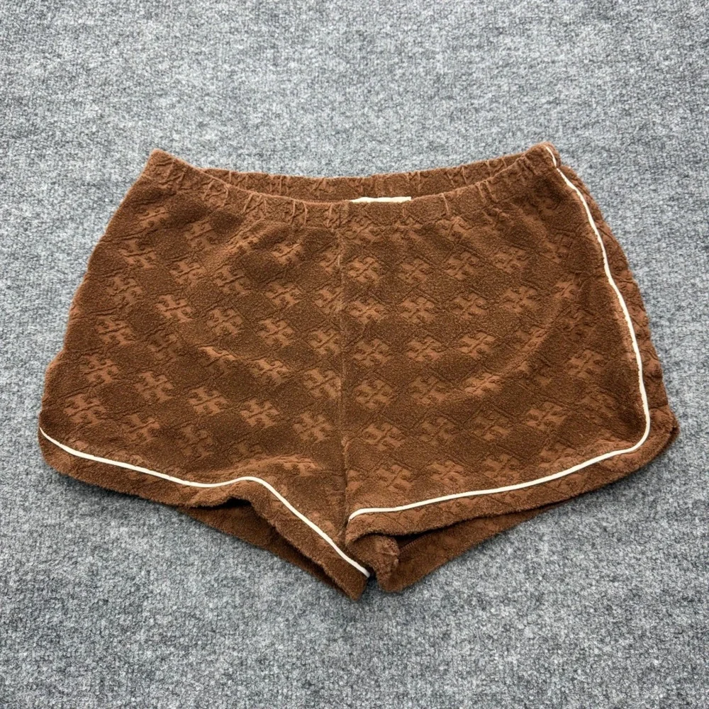 Tory Burch Brown Terry Cloth Monogram Logo Shorts 148134 Small Womens